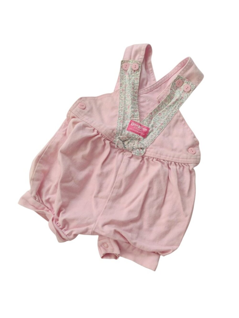 OshKosh Vtg 80s 90s Pink Floral Romper 24M Bubble Shorts Vestbak Cotton Overalls